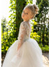 Beaded Ivory Lace Tulle Flower Girl Dress With Removable Train